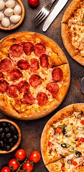 Set of different pizzas pepperoni